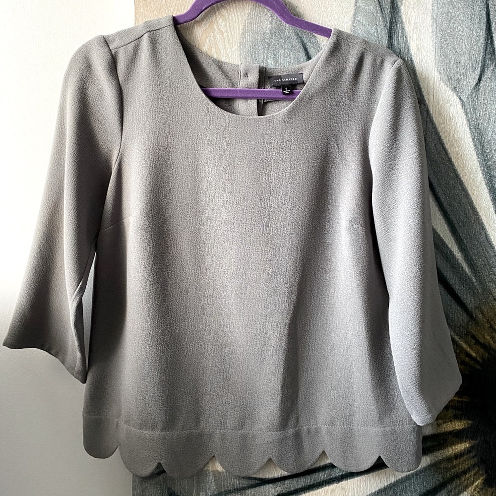 The Limited Scalloped Grey Blouse